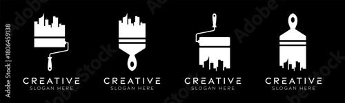 Set of city paint logo design templates. Modern isolated city with paint design for paint brands, interior contractors, and city revitalization.