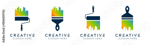 Set of city paint logo design templates. Modern isolated city with paint design for paint brands, interior contractors, and city revitalization.