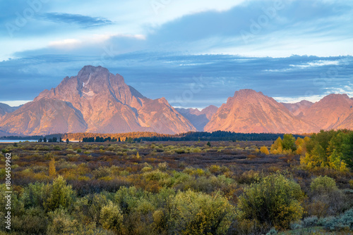 Sunrise Over the Grand Teton Mountains and Meadow