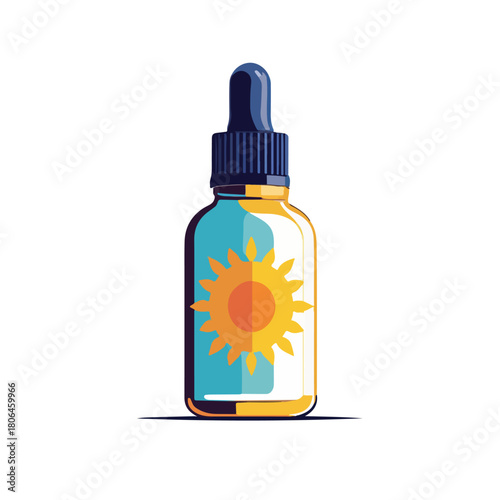 a dropper bottle with a sun-like motif
