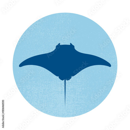 Manta ray silhouette on grunge blue background. Stingray silhouette. Vector illustration