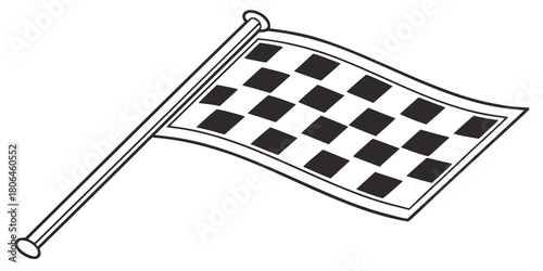 A simple black and white checkered racing flag waving in the breeze