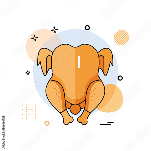 Raw whole chicken on a colorful background, simplified design, copy space