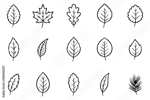 set of linear green leaf icons on white