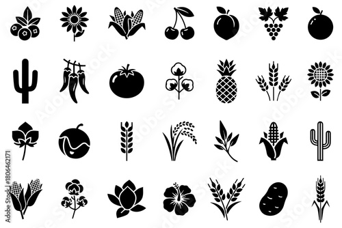 Agriculture and farming icons set – crops, harvest, agricultural symbols