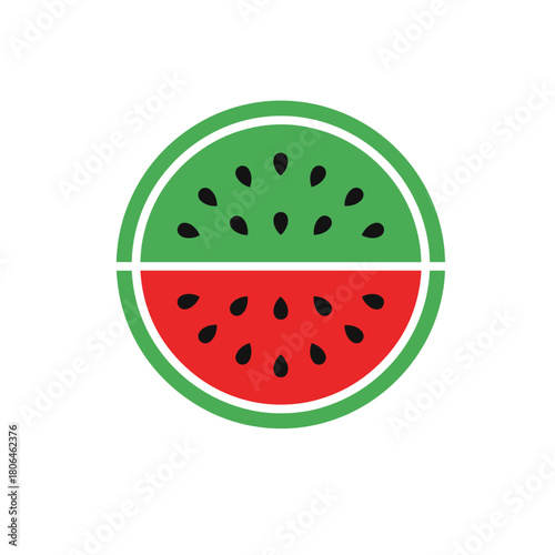 Illustration of watermelon slice in circular design on white background for food concepts
