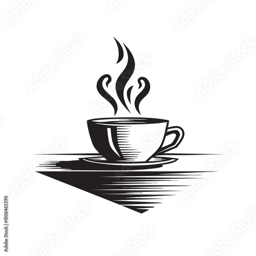 Warm Brew in a Cup: A classic illustration of a steaming cup, exuding warmth and inviting comfort, sits on a saucer, accompanied by decorative steam rising gracefully. 