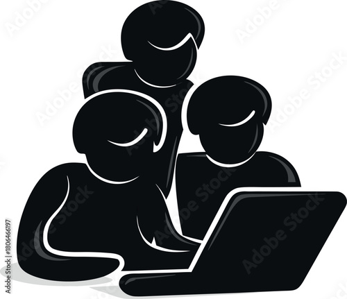 Digital Synergy: A team collaborates around a sleek laptop, their focused expressions hinting at the innovative exchange of ideas and the creation of progress.