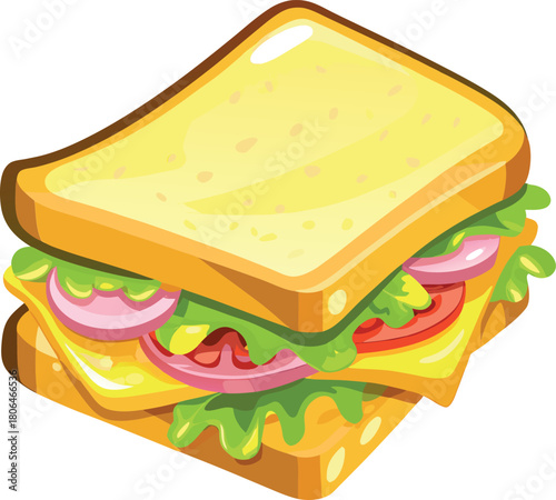 Delightful Sandwich: A close-up illustration of a tempting sandwich, showcasing fresh ingredients and appealing colors.