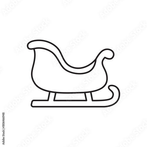 Simple black line drawing of classic santa claus sleigh  perfect for holiday graphics, winter themes, transportation icons, and festive designs