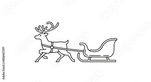 A simple line drawing of santas reindeer pulling a sleigh isolated on, perfect for christmas cards and holiday decorations