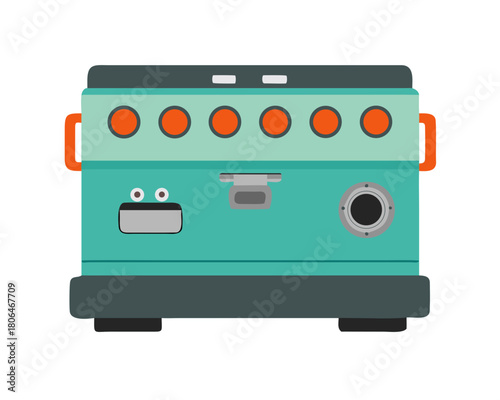 Vintage technology equipment illustration showing a car battery charger isolated on a white background