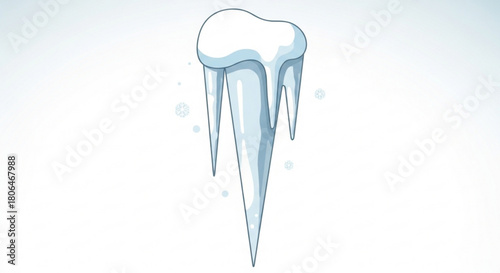A single icicle with snow on top isolated on, a symbol of winter and cold weather, a frozen water droplet hanging down