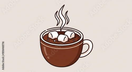 A cozy mug of hot chocolate with marshmallows, perfect for a chilly day, isolated on