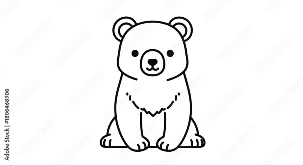 Obraz premium Adorable bear cub sitting isolated on, a charming illustration of a baby bear in a simple, cute, and minimalist style for kids