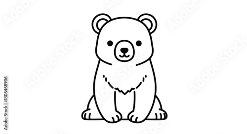 Adorable bear cub sitting isolated on, a charming illustration of a baby bear in a simple, cute, and minimalist style for kids