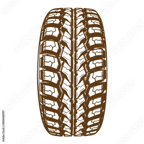 Isolated sketch vintage off road vehicle tire tread design in brown and white for transportation