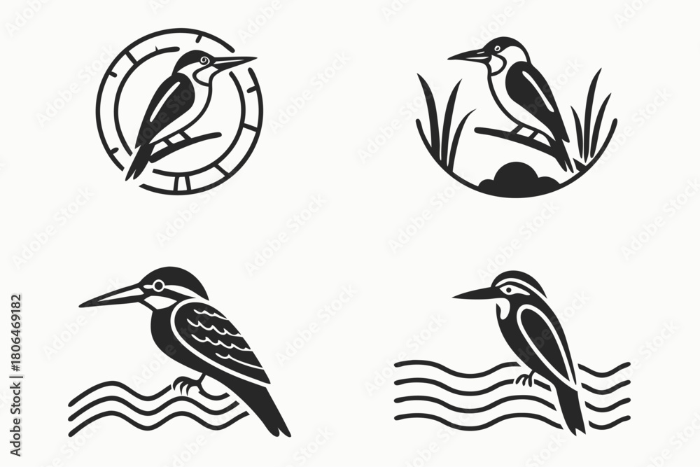 Fototapeta premium Minimalist kingfisher splash icon set