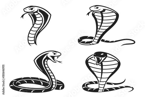 Minimalist king cobra icon set with bold colors