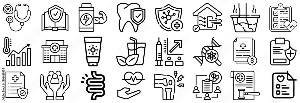 Naklejka premium Medical and Healthcare Icons A Comprehensive Collection