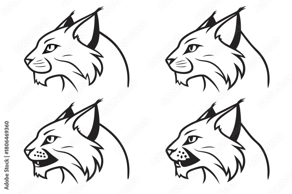 Obraz premium Minimalist lynx face icon set in black and color