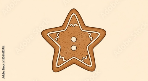 A delightful gingerbread star cookie isolated on, decorated with white icing, embodying the warmth of holiday baking traditions