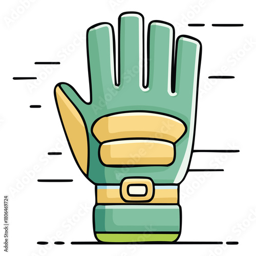 Vibrant green protective glove in a modern flat design illustration, ideal for sports and outdoor activity themes, symbolizing readiness, safety, and an active lifestyle