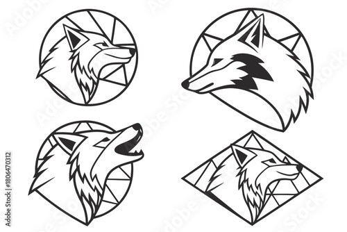 Minimal geometric wolf face icon set