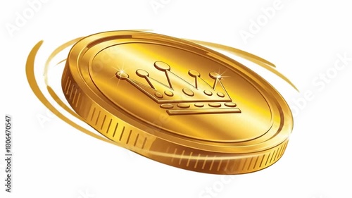 Golden Coin with Crown Symbol Spinning in Motion.