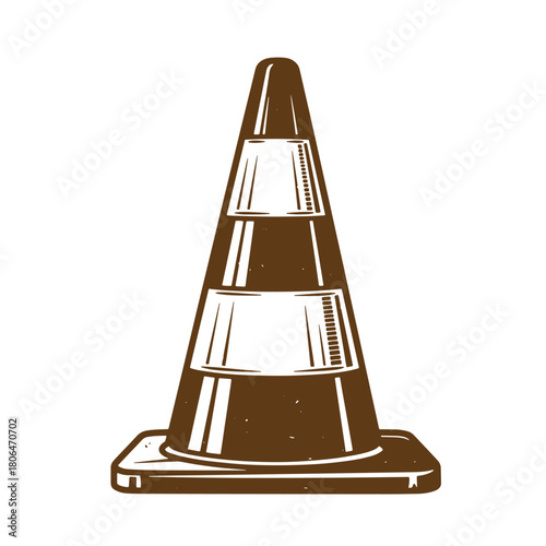 Vector illustration of a vintage brown traffic cone with a grunge sketch style