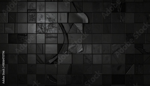 高級感あふれる黒大理石調のタイル壁面テクスチャ素材