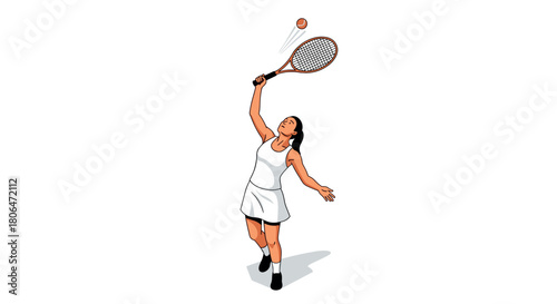 Female tennis player serving with racket in dynamic pose