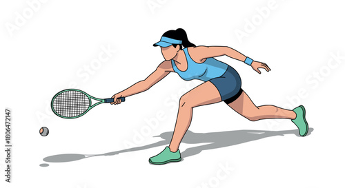 Female tennis player in action with dynamic pose and shadow