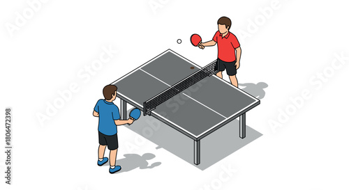 Isometric design of table tennis match with players in action
