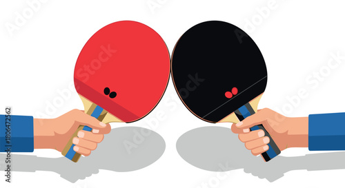 Table tennis paddles clash in dynamic sport illustration with shadow effects