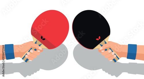 Colorful table tennis rackets held by players with shadow effect in flat design