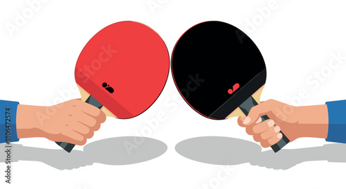 Flat design table tennis battle: red vs black paddle showdown