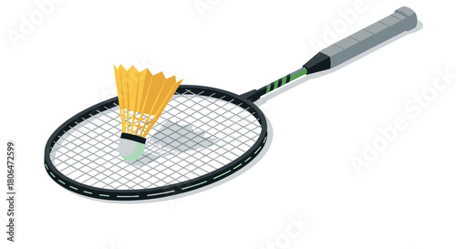 Isometric badminton racket and shuttlecock design for sports enthusiasts