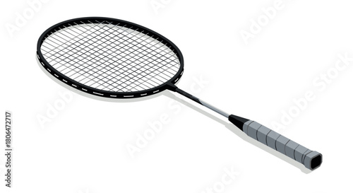 Realistic badminton racket isolated on white background