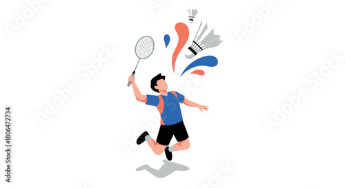 Energetic player with racket and shuttlecock in dynamic action
