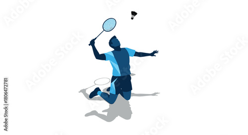 Dynamic badminton player in action with racket and shuttlecock