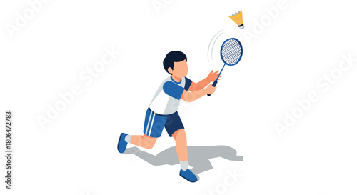 Dynamic badminton player in action with racket and shuttlecock
