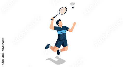 Dynamic badminton player in action with shuttlecock