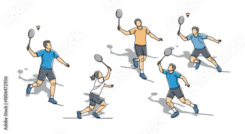 Dynamic badminton players in action with shadow effects for sports design