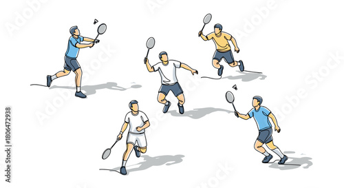 Dynamic badminton players in motion captured with minimalist design