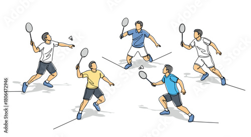 Dynamic badminton players: flat style action and movement in sport