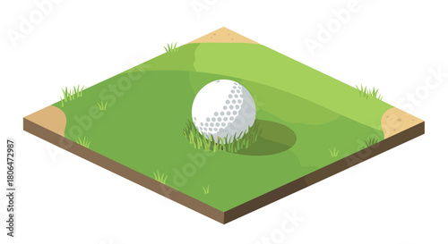 Isometric golf course design with detailed grass and sand traps