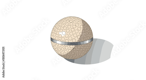 Modern golf ball with perforated pattern and shadow on white background