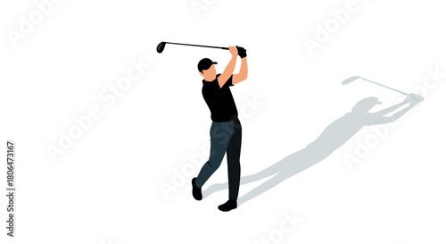 Silhouette of male golf player swinging club on clear background