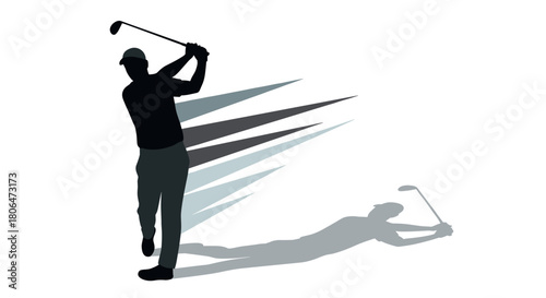 Dynamic golfer silhouette with shadow and motion lines